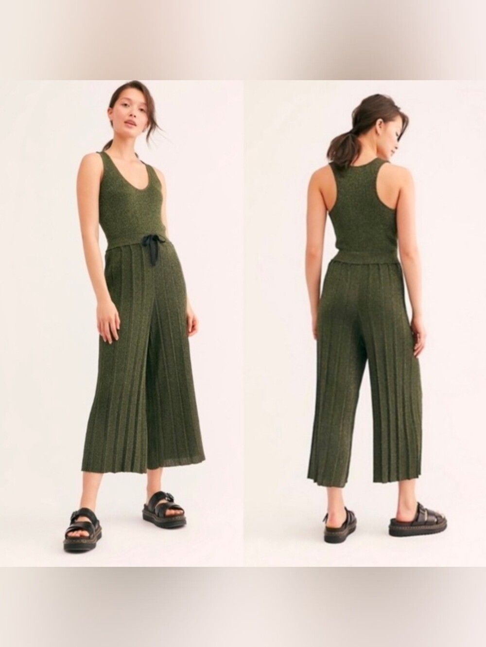 Scotch & Soda Knitted Lurex Pleated Green Jumpsuit